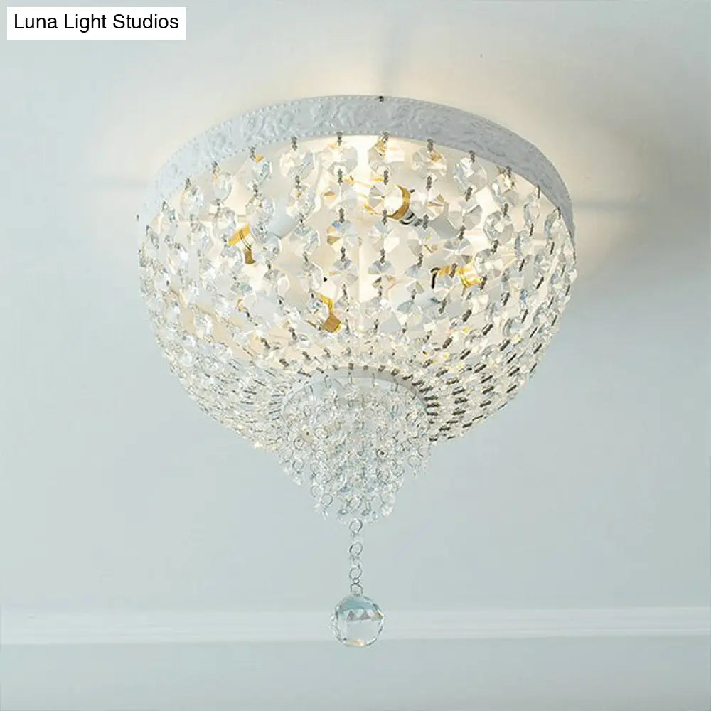 Minimalist Clear Crystal Beaded Flushmount Lighting - Wide 1-Light Ceiling Fixture For Living Room /