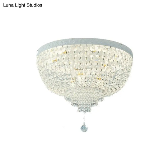 Minimalist Clear Crystal Beaded Flushmount Lighting - Wide 1-Light Ceiling Fixture For Living Room