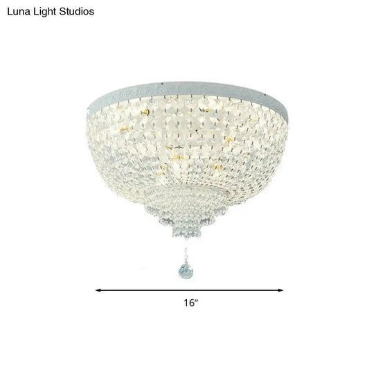 Minimalist Clear Crystal Beaded Flushmount Lighting - Wide 1-Light Ceiling Fixture For Living Room