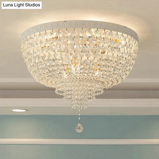 Minimalist Clear Crystal Beaded Flushmount Lighting - Wide 1 - Light Ceiling Fixture For Living Room