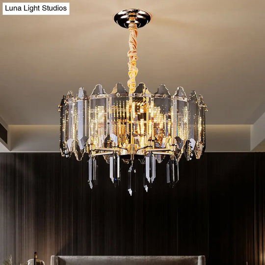 Minimalist Clear Crystal Ceiling Chandelier For Living Room - Elegant Round Suspension Lamp