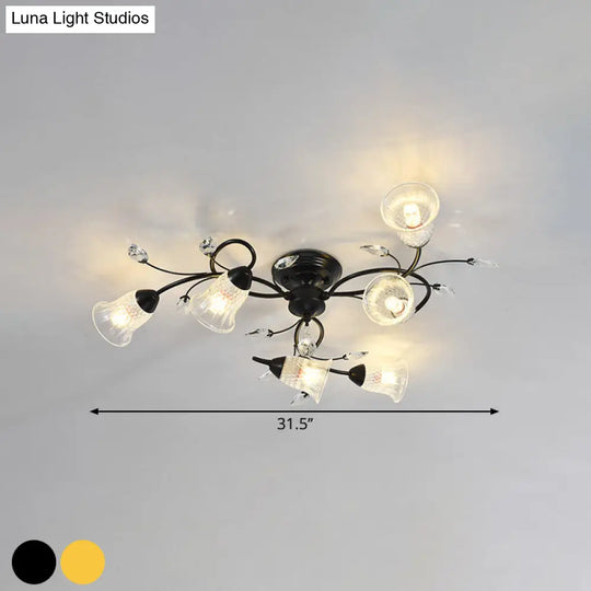 Minimalist Clear Crystal Ceiling Flush Mount Light With Flared Curved Arm And 6-Head Design