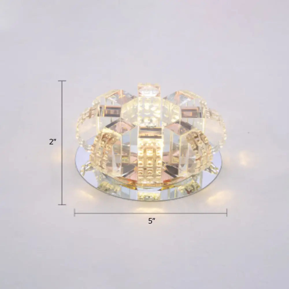 Minimalist Clear Crystal Flush Mount Ceiling Lamp With Mirrored Canopy - Floral Accent For Living