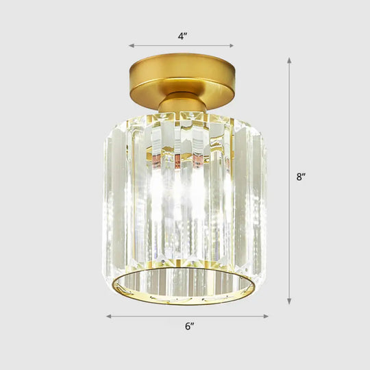 Minimalist Clear Crystal Geometric Ceiling Lamp - 1 Bulb Brass Finish Semi Flush Light For Aisle /