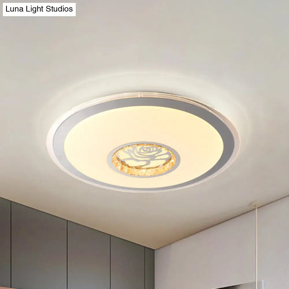 Minimalist Clear Crystal Led Ceiling Light In White With Rose Design