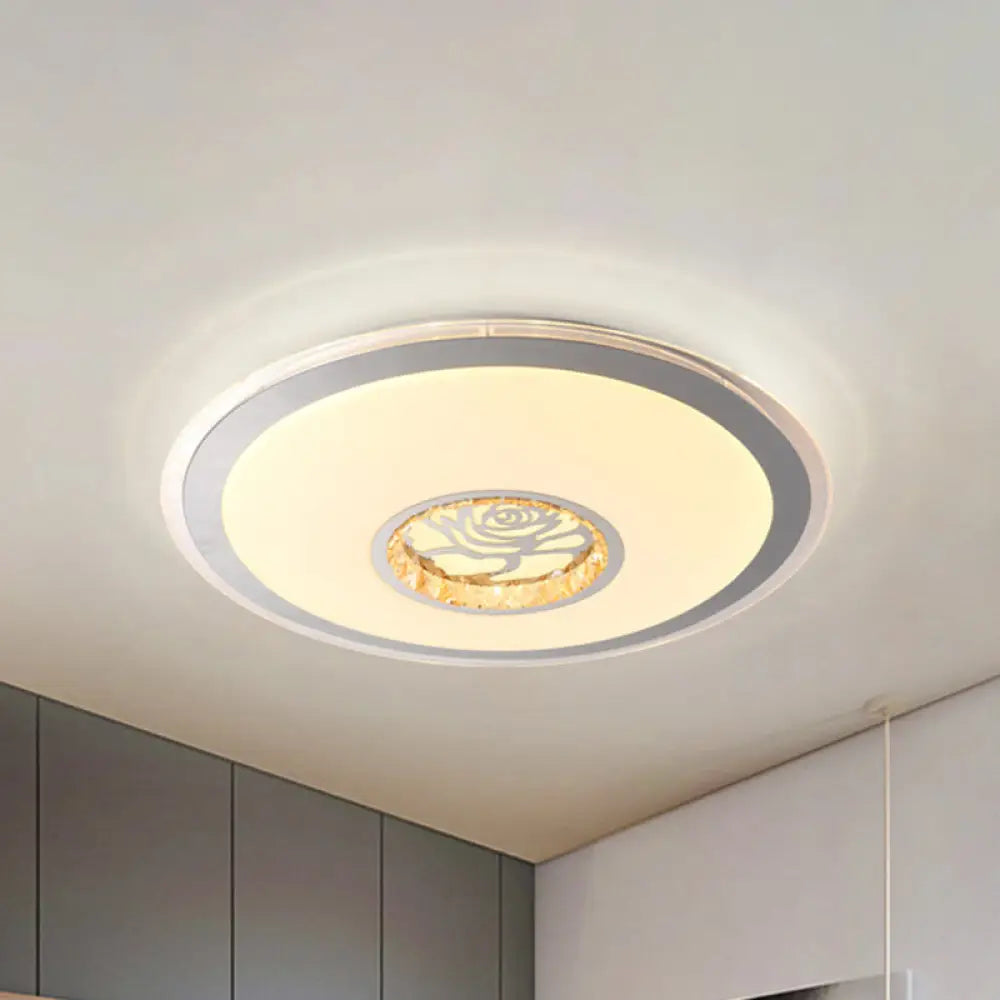 Minimalist Clear Crystal Led Ceiling Light In White With Rose Design