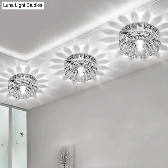 Minimalist Clear Crystal Led Chrome Close To Ceiling Light With Bowl Shade - Ideal For Foyer