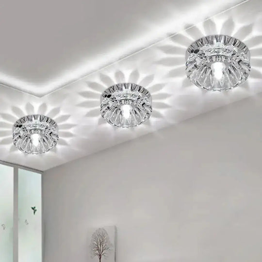 Minimalist Clear Crystal Led Chrome Close To Ceiling Light With Bowl Shade - Ideal For Foyer / White