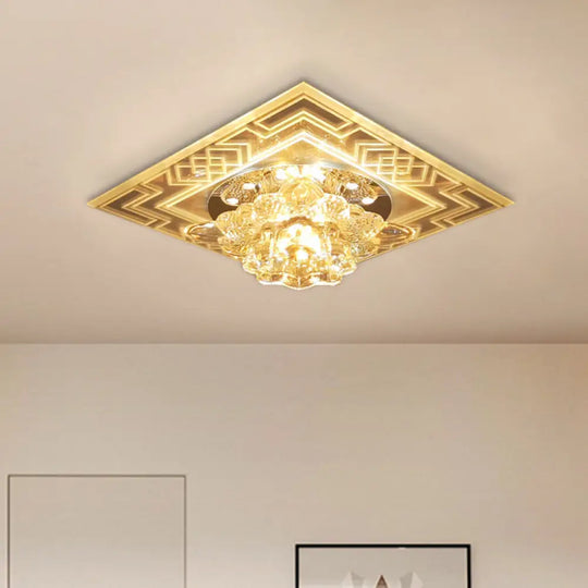 Minimalist Clear Crystal Led Flushmount Ceiling Lamp With Floral Design - Perfect For Balcony