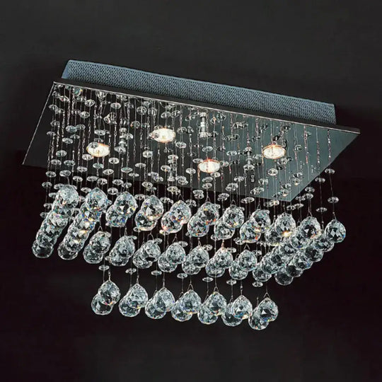 Minimalist Clear Crystal Nickel Flush Mount Ceiling Light