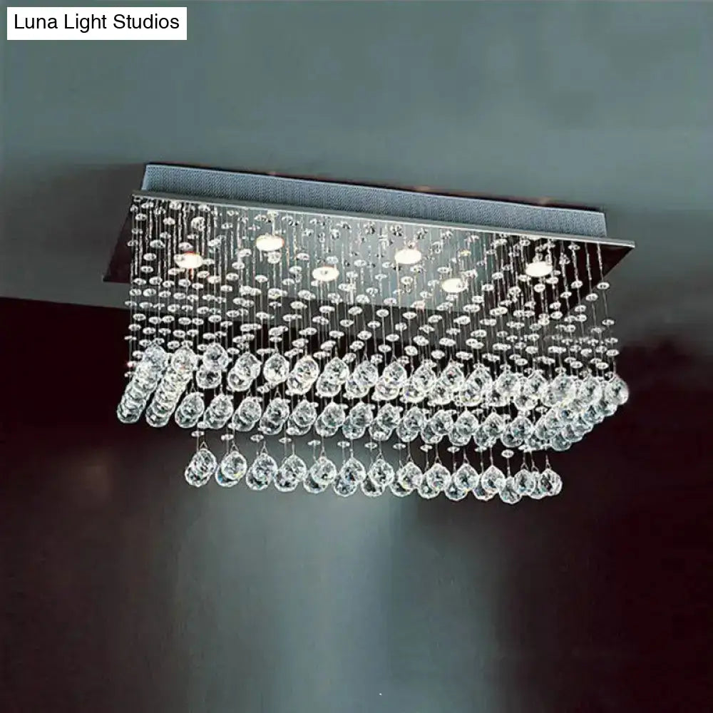 Minimalist Clear Crystal Nickel Flush Mount Ceiling Light