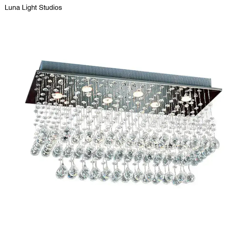 Minimalist Clear Crystal Nickel Flush Mount Ceiling Light