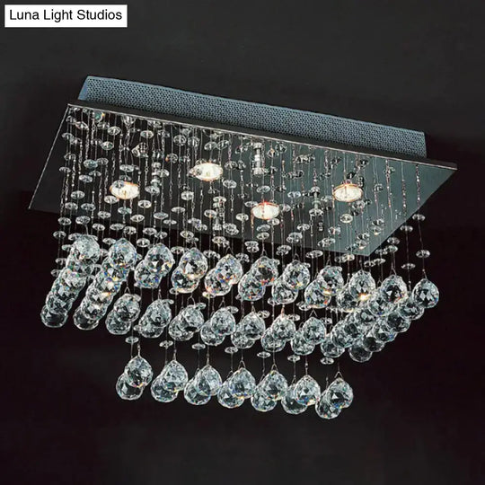 Minimalist Clear Crystal Nickel Flush Mount Ceiling Light