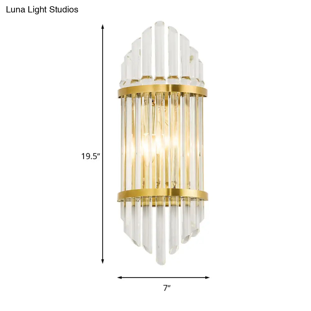 Minimalist Clear Crystal Sconce With Gold Finish - 2 Lights For Elegant Indoor Wall Lighting