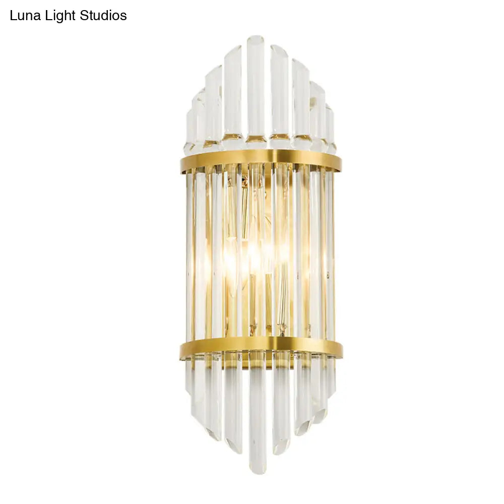 Minimalist Clear Crystal Sconce With Gold Finish - 2 Lights For Elegant Indoor Wall Lighting