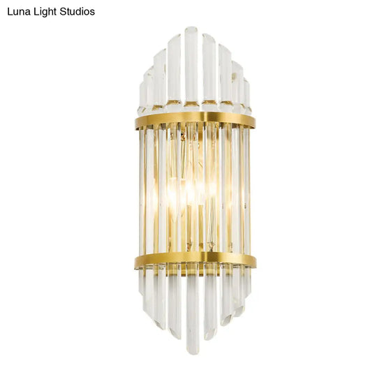 Minimalist Clear Crystal Sconce With Gold Finish - 2 Lights For Elegant Indoor Wall Lighting