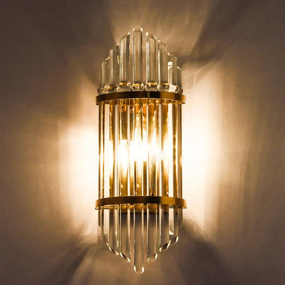 Minimalist Clear Crystal Sconce With Gold Finish - 2 Lights For Elegant Indoor Wall Lighting