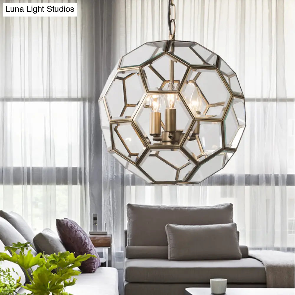 Minimalist Clear Glass Ball Chandelier - Brass Pendant Lighting For Living Room (3 Heads)