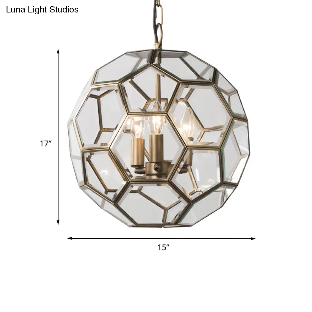 Minimalist Clear Glass Ball Chandelier - Brass Pendant Lighting For Living Room (3 Heads)