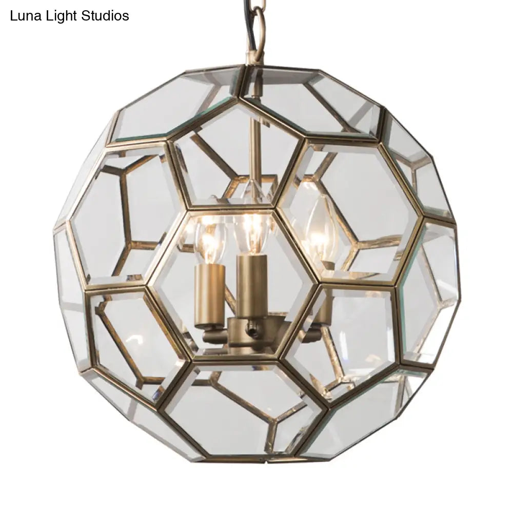 Minimalist Clear Glass Ball Chandelier - Brass Pendant Lighting For Living Room (3 Heads)