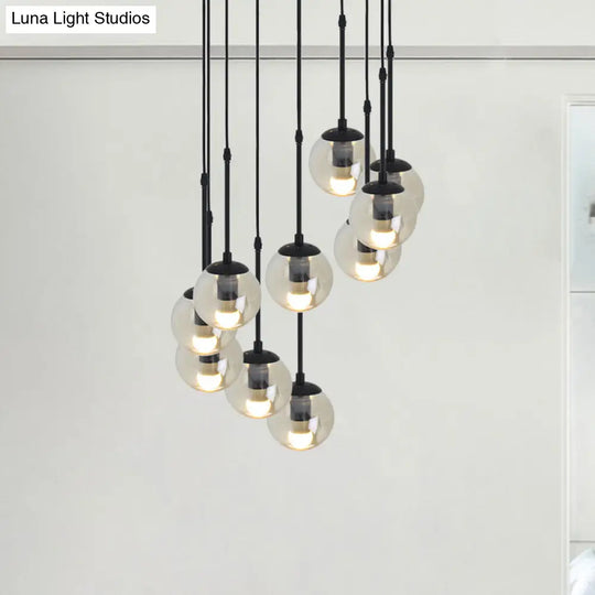 Industrial Hanging Pendant Light Kit - Clear Glass Black Cluster Globe With 3/5/10 Heads