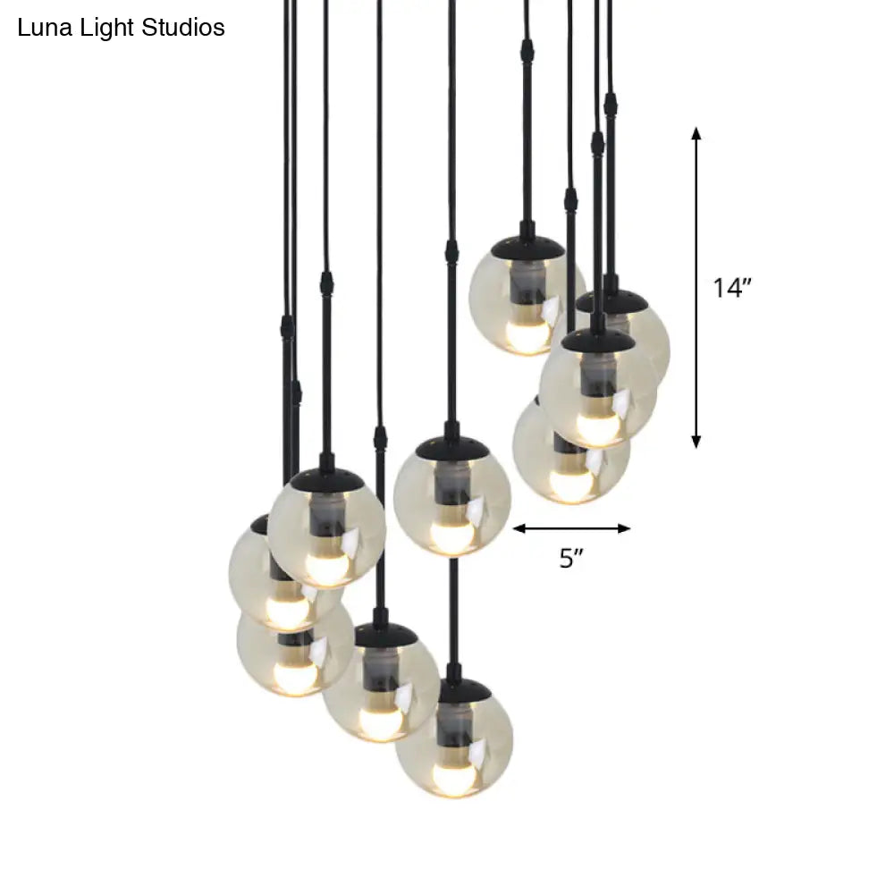 Industrial Hanging Pendant Light Kit - Clear Glass Black Cluster Globe With 3/5/10 Heads