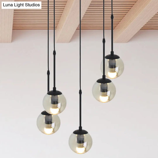 Industrial Hanging Pendant Light Kit - Clear Glass Black Cluster Globe With 3/5/10 Heads