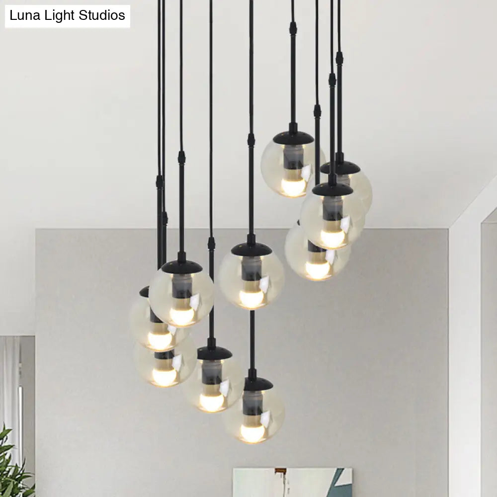 Industrial Hanging Pendant Light Kit - Clear Glass Black Cluster Globe With 3/5/10 Heads