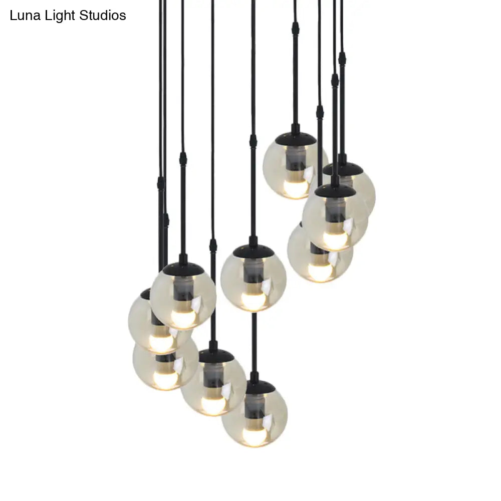 Industrial Hanging Pendant Light Kit - Clear Glass Black Cluster Globe With 3/5/10 Heads