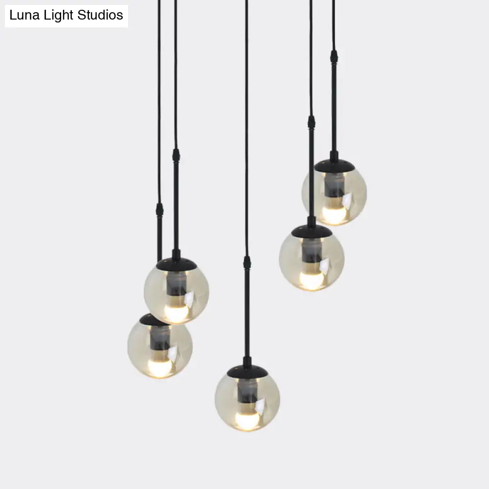 Industrial Hanging Pendant Light Kit - Clear Glass Black Cluster Globe With 3/5/10 Heads