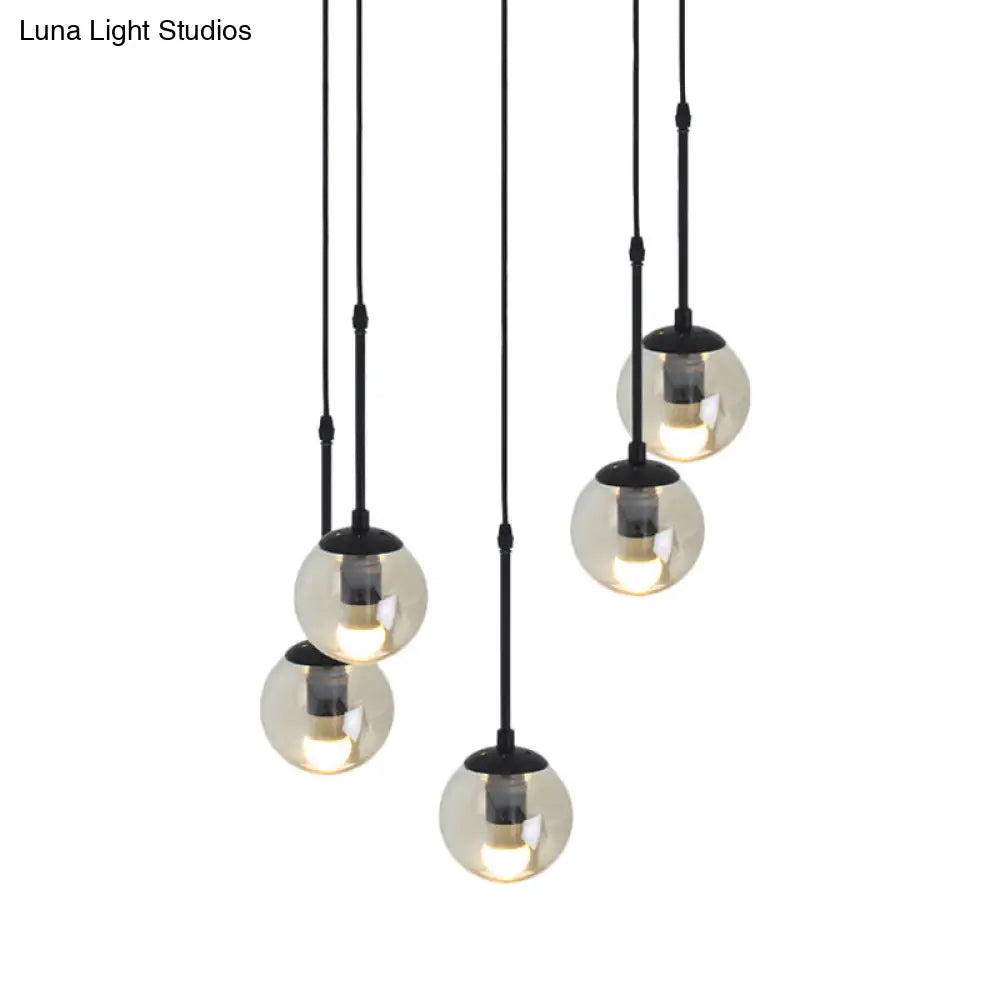 Industrial Hanging Pendant Light Kit - Clear Glass Black Cluster Globe With 3/5/10 Heads