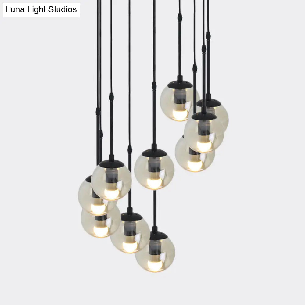 Industrial Hanging Pendant Light Kit - Clear Glass Black Cluster Globe With 3/5/10 Heads