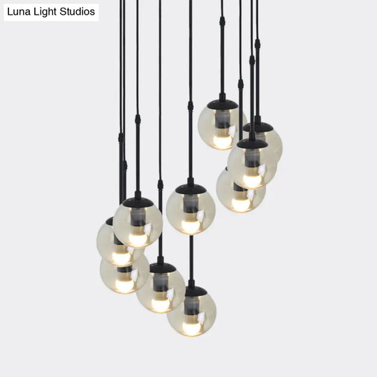 Industrial Hanging Pendant Light Kit - Clear Glass Black Cluster Globe With 3/5/10 Heads