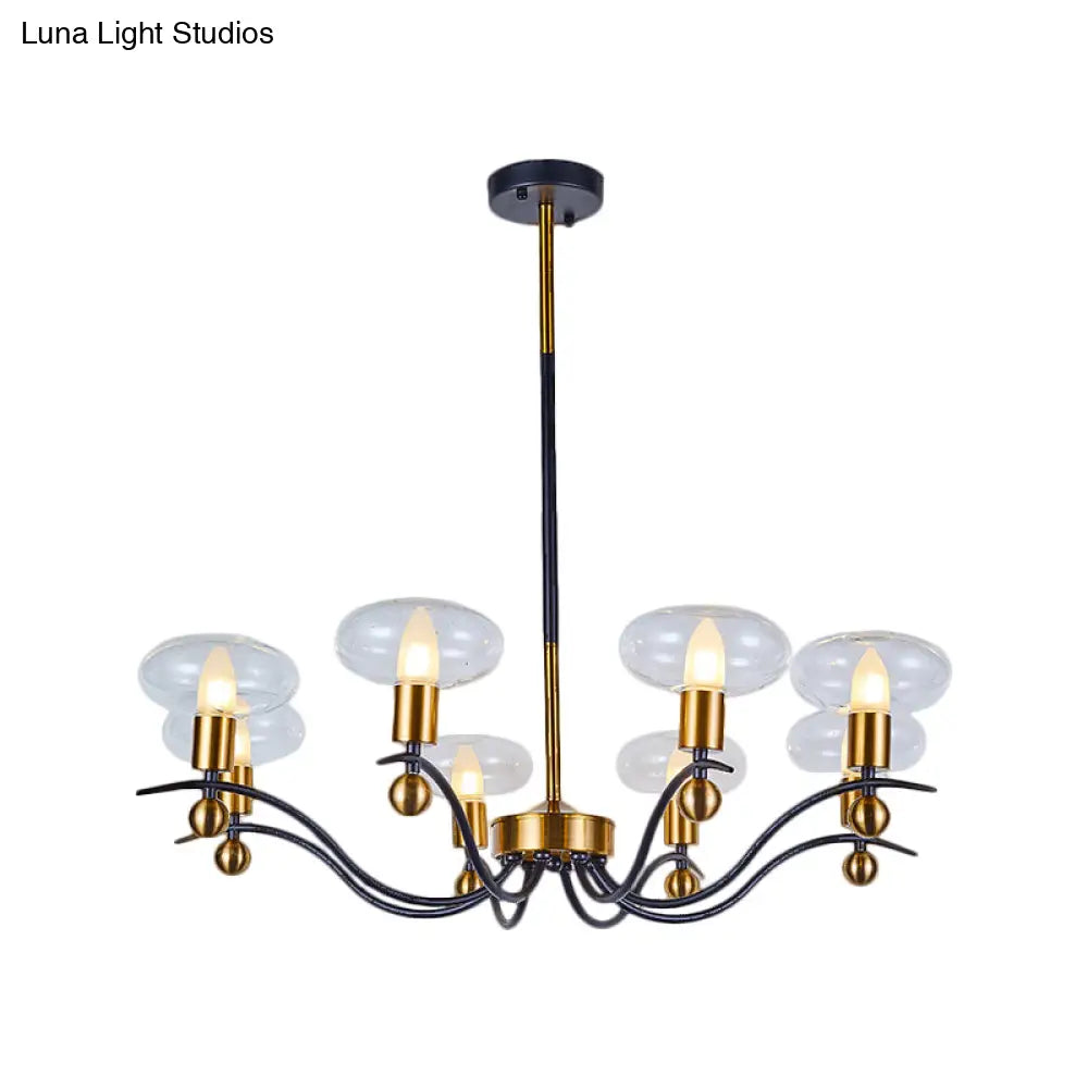 Minimalist Clear Glass Ellipsoid Pendant Chandelier: Black-Gold 6/8/12 Bulb Options 1/2-Layer