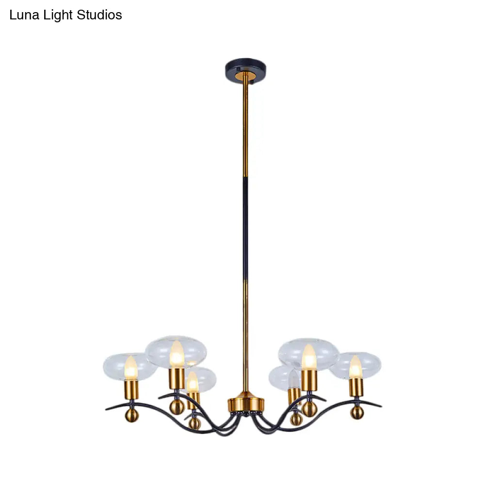 Minimalist Clear Glass Ellipsoid Pendant Chandelier: Black-Gold 6/8/12 Bulb Options 1/2-Layer