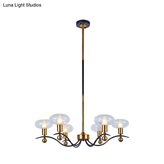 Minimalist Clear Glass Ellipsoid Pendant Chandelier: Black-Gold 6/8/12 Bulb Options 1/2-Layer