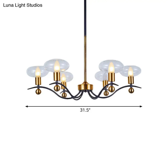 Minimalist Clear Glass Ellipsoid Pendant Chandelier: Black-Gold 6/8/12 Bulb Options 1/2-Layer