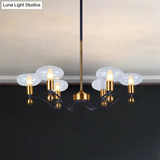 Minimalist Clear Glass Ellipsoid Pendant Chandelier: Black-Gold 6/8/12 Bulb Options 1/2-Layer