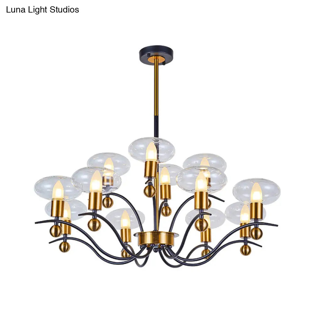 Minimalist Clear Glass Ellipsoid Pendant Chandelier: Black-Gold 6/8/12 Bulb Options 1/2-Layer