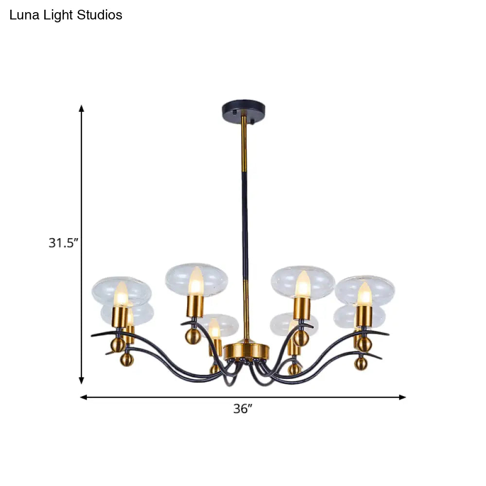 Minimalist Clear Glass Ellipsoid Pendant Chandelier: Black-Gold 6/8/12 Bulb Options 1/2-Layer