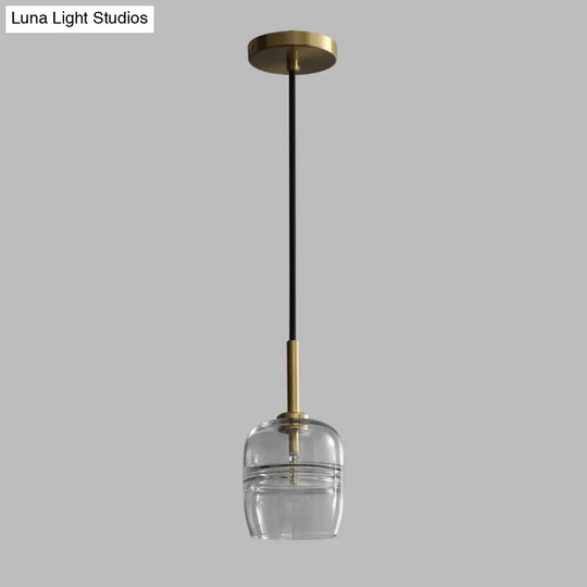 Minimalist Clear Glass Hanging Lamp With Brass Accent - Led Pendant Ceiling Light For Dining Room