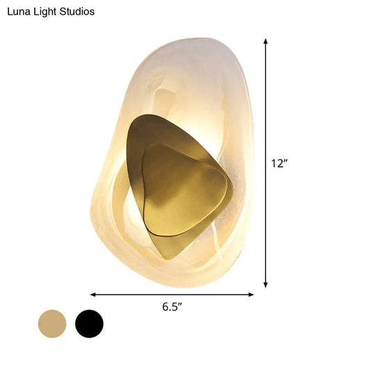 Minimalist Clear Glass Rock Wall Sconce: Black/Gold Led Flush Mount For Dining Room