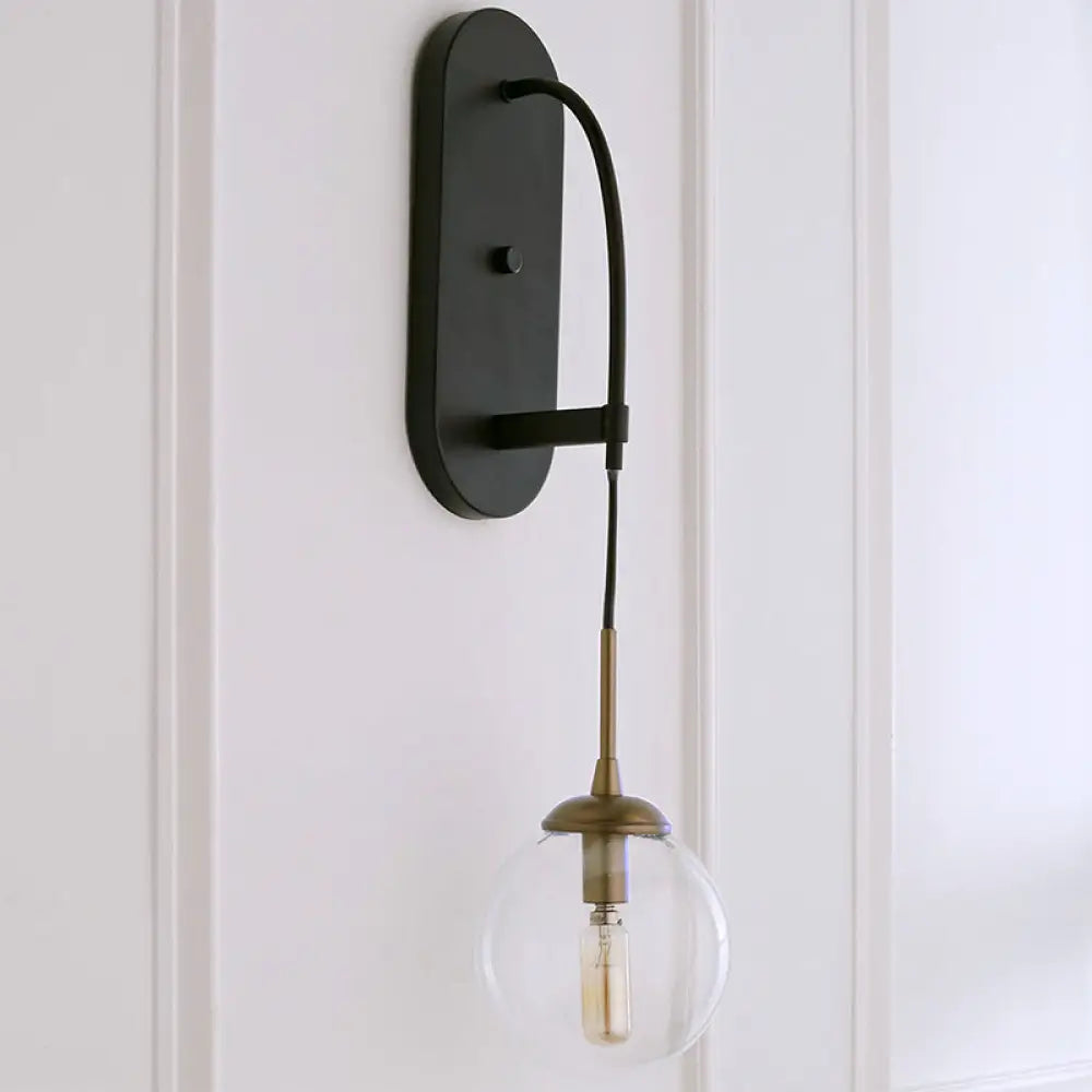 Minimalist Clear Glass Wall Sconce With 1 Light - Black Mounted Fixture