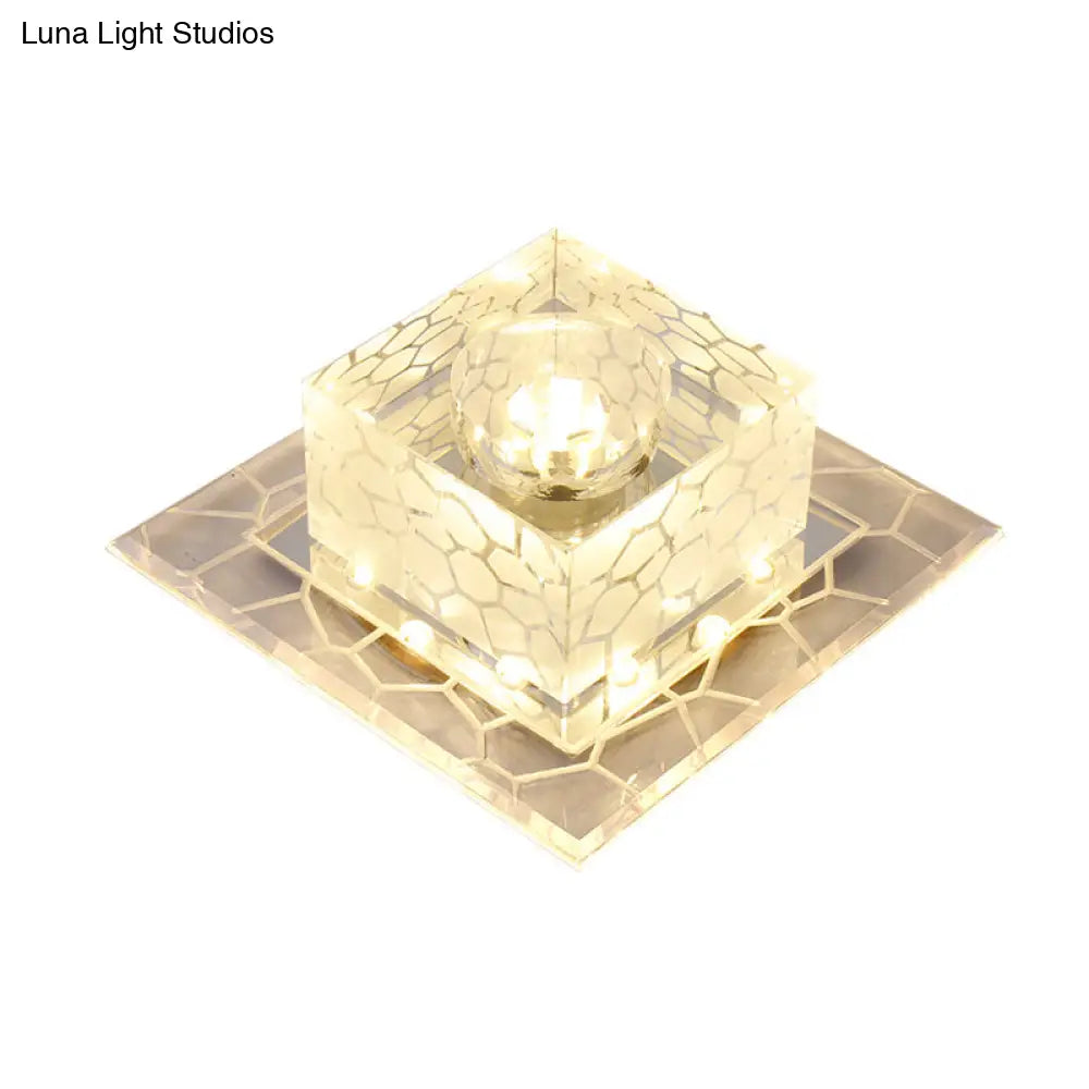 Minimalist Clear Led Crystal Square Flush Mount Lighting For Passage