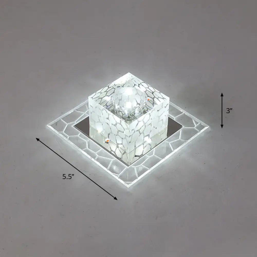 Minimalist Clear Led Crystal Square Flush Mount Lighting For Passage / 5.5’ White