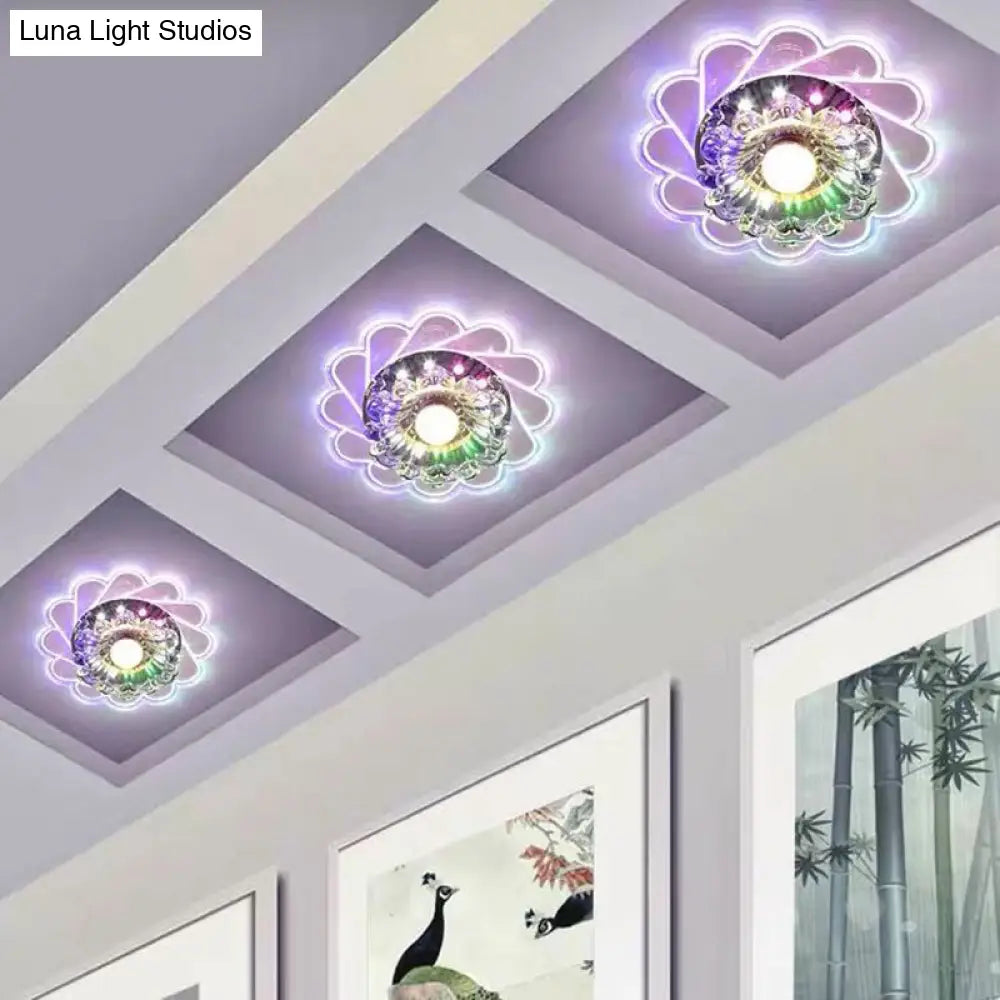 Minimalist Clear Led Flower Crystal Flush Mount Fixture