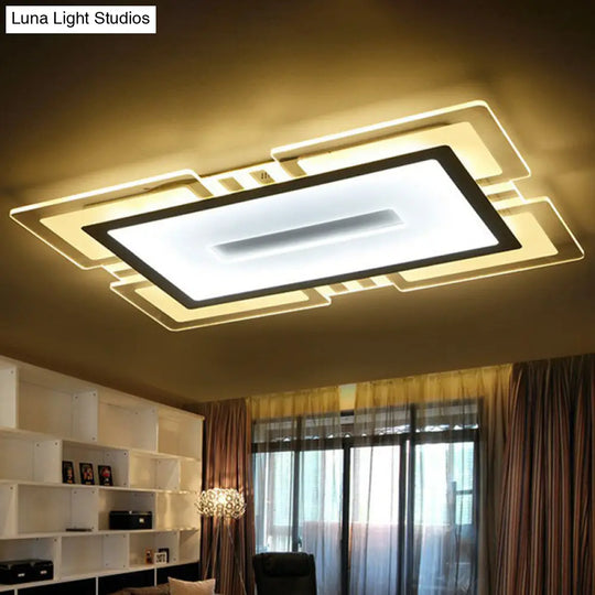 Minimalist Clear Led Flush Mount Fixture: Ultra-Thin Rectangular Living Room Lighting / 35.5 Third