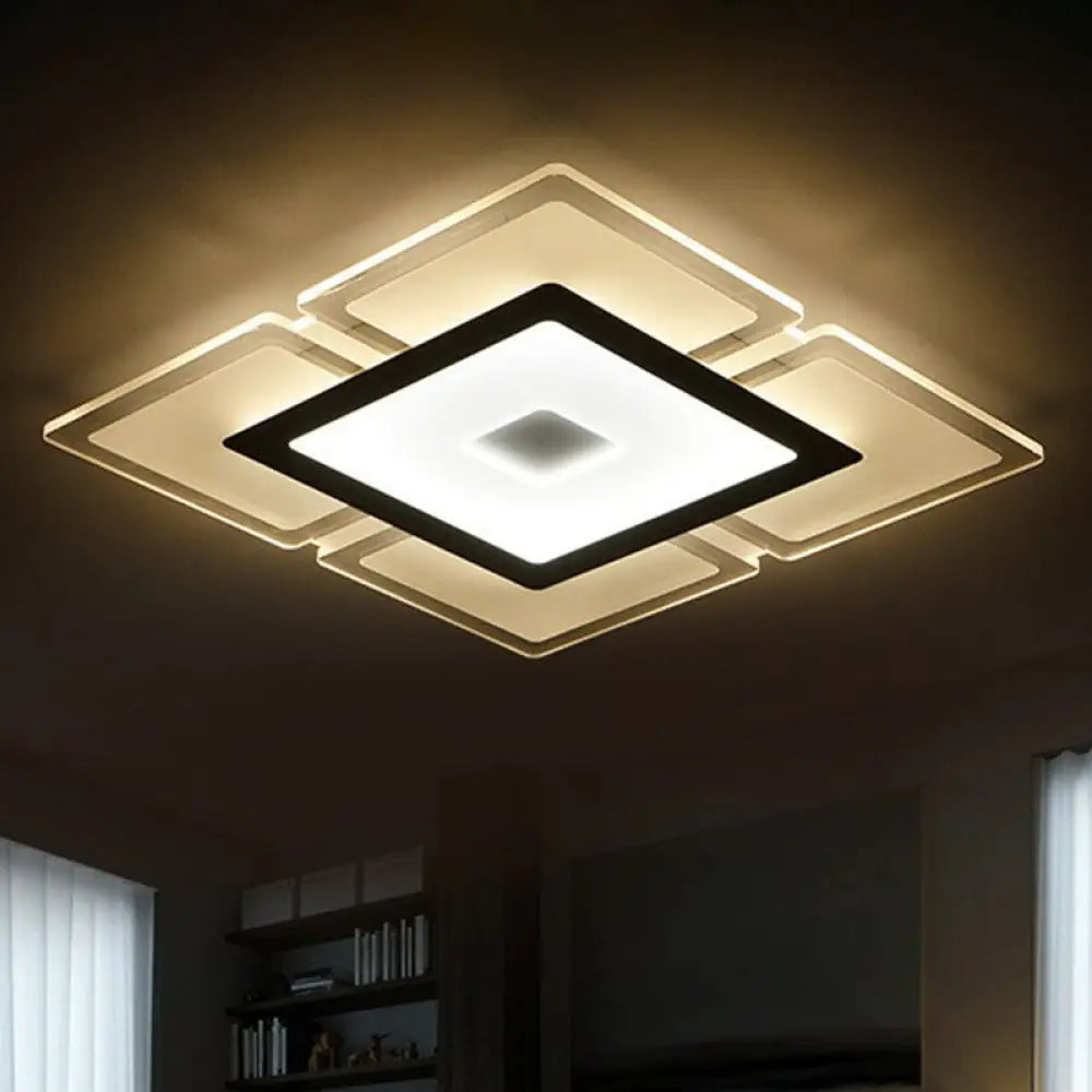 Minimalist Clear Led Flush Mount Fixture: Ultra - Thin Rectangular Living Room Lighting / 16.5’ Warm