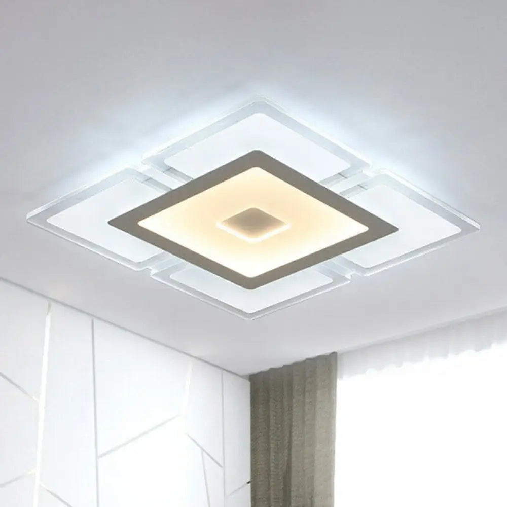 Minimalist Clear Led Flush Mount Fixture: Ultra - Thin Rectangular Living Room Lighting / 16.5’