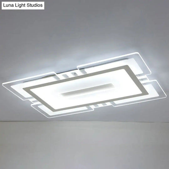 Minimalist Clear Led Flush Mount Fixture: Ultra-Thin Rectangular Living Room Lighting / 35.5 White